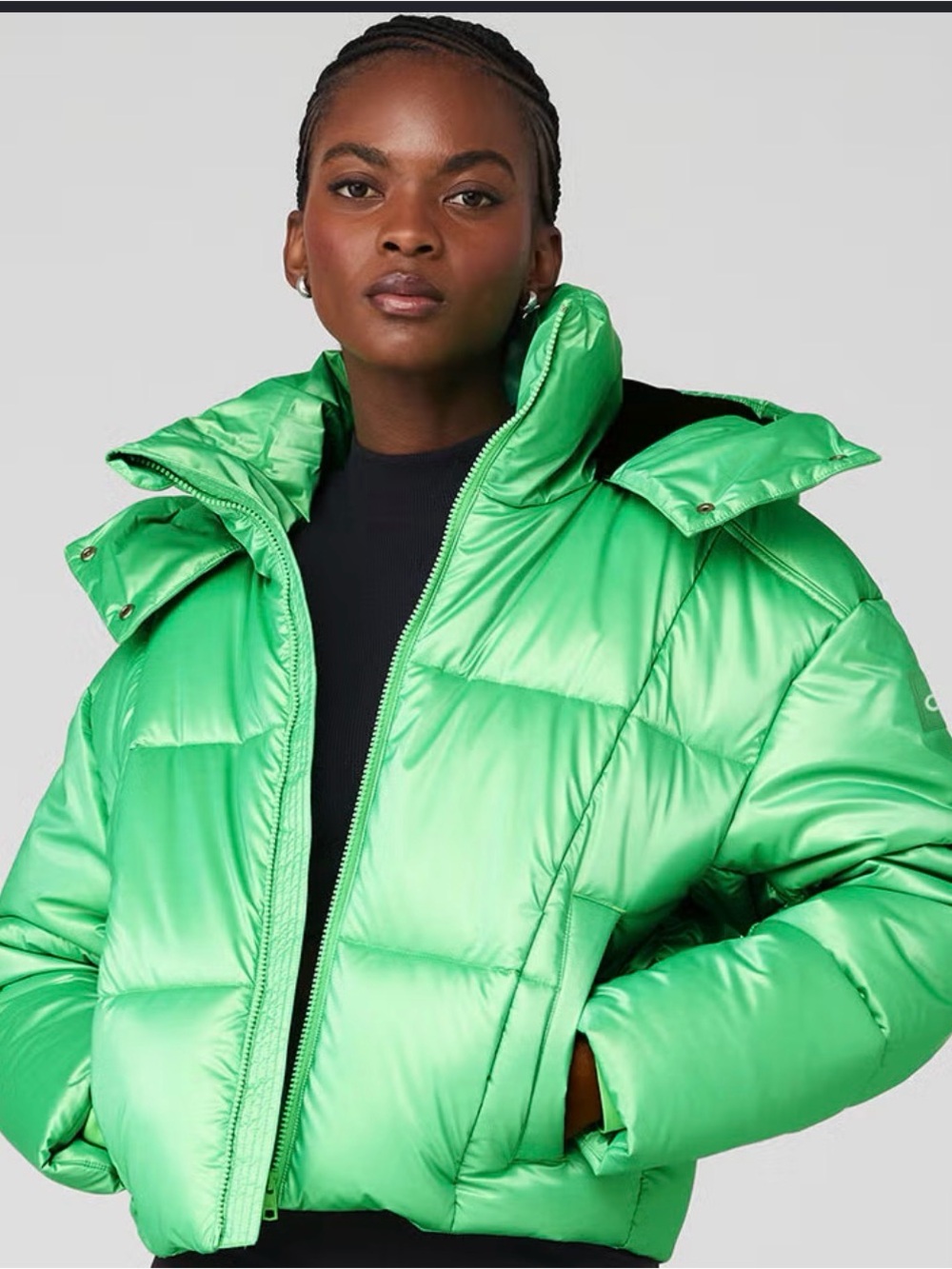 ALO Yoga Pearlized Vibrant Green Quilted Puffer Jacket